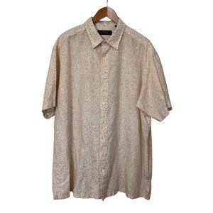 Tasso Elba Mens XXL Short Sleeve Beige Floral Linen Cotton Blend Shirt B…
